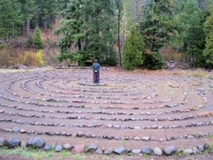 Brent VanFossen stands in the middle of the Breightonbush Hot Springs Labyrinth - photography by Lorelle VanFossen.