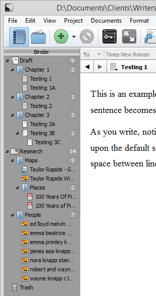 Scrivener - Binder - Organization of Binder Section - Lorelle VanFossen