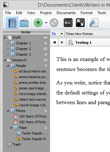Scrivener - Binder - Organization of Research Binder Section - Lorelle VanFossen