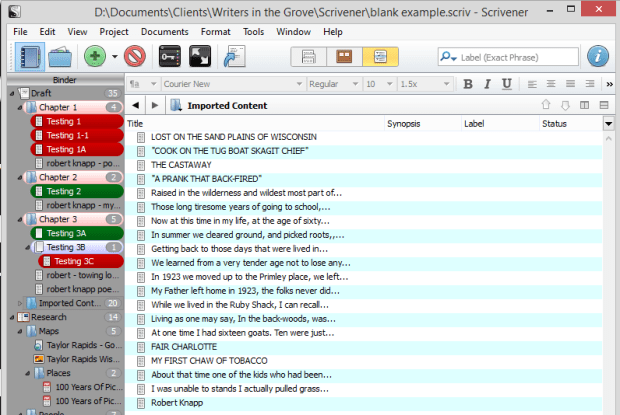 Scrivener - Import - Import and split document - Lorelle