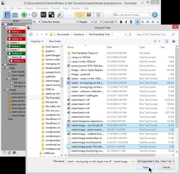 Scrivener - Import individual files by selecting a single or multiple files - Lorelle