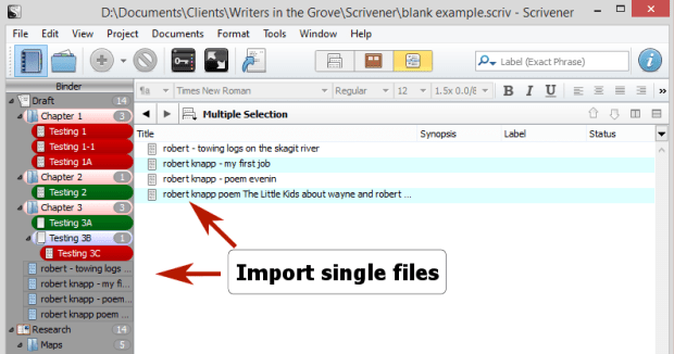 Scrivener - Import single files displayed in Binder and Composite view - Lorelle