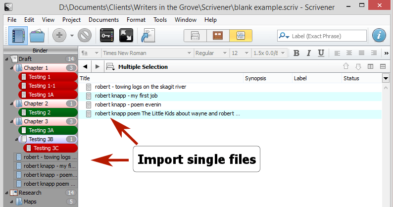 Scrivener - Import single files displayed in Binder and Composite view - Lorelle