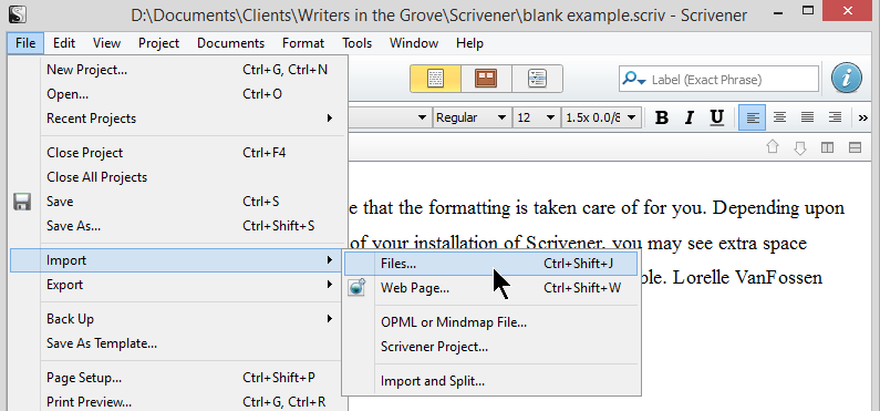 Scrivener - Import single files - Lorelle VanFossen