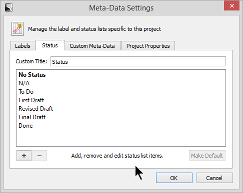 Scrivener - Meta-Data - Status - Lorelle VanFossen