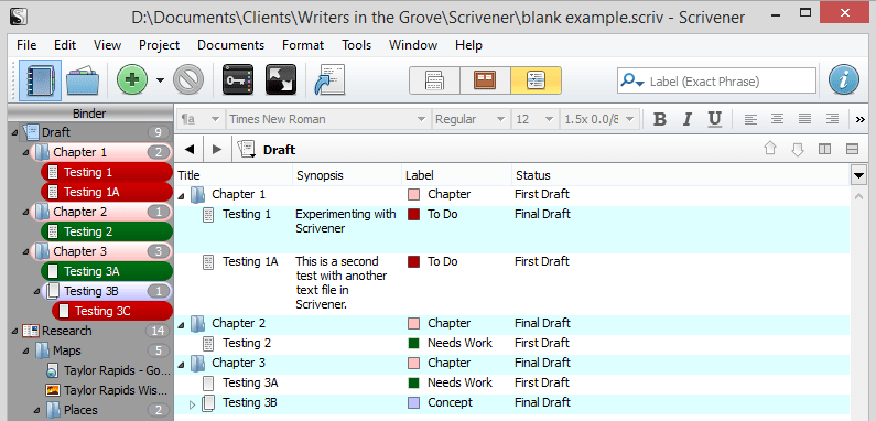 Scrivener - Outliner Default Fields for Labels and Status - Lorelle