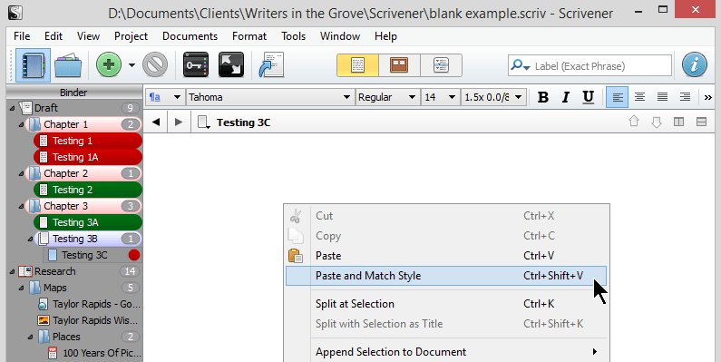 Scrivener - Paste and Match Style of Editor - Lorelle VanFossen