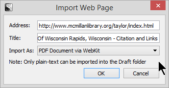 Scrivener - Research - Import Web Page as PDF WebKit Importing indicator in Research Binder - Lorelle VanFossen