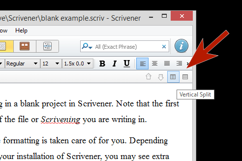 Scrivener - Split Screen buttons on interface - Lorelle VanFossen