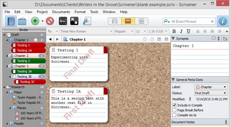 Scrivener - Status watermarks on Corkboard view - Lorelle VanFossen