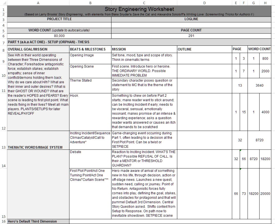 Angela Quarles - Story Engineering Worksheet screensot from Excel.