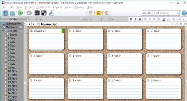 NaNoWriMo Novel Template Imported Dates for November.