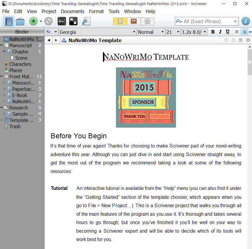 NaNoWriMo Novel Template Instructions.