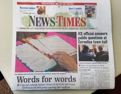 News - Writers in the Grove - News Time Article on Local Pen Pals April 2017 Forest Grove Oregon - Cover