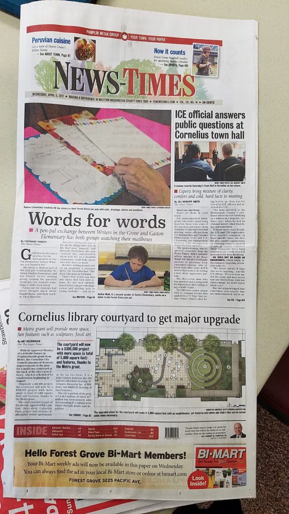 News - Writers in the Grove - News Time Article on Local Pen Pals April 2017 Forest Grove Oregon (3)